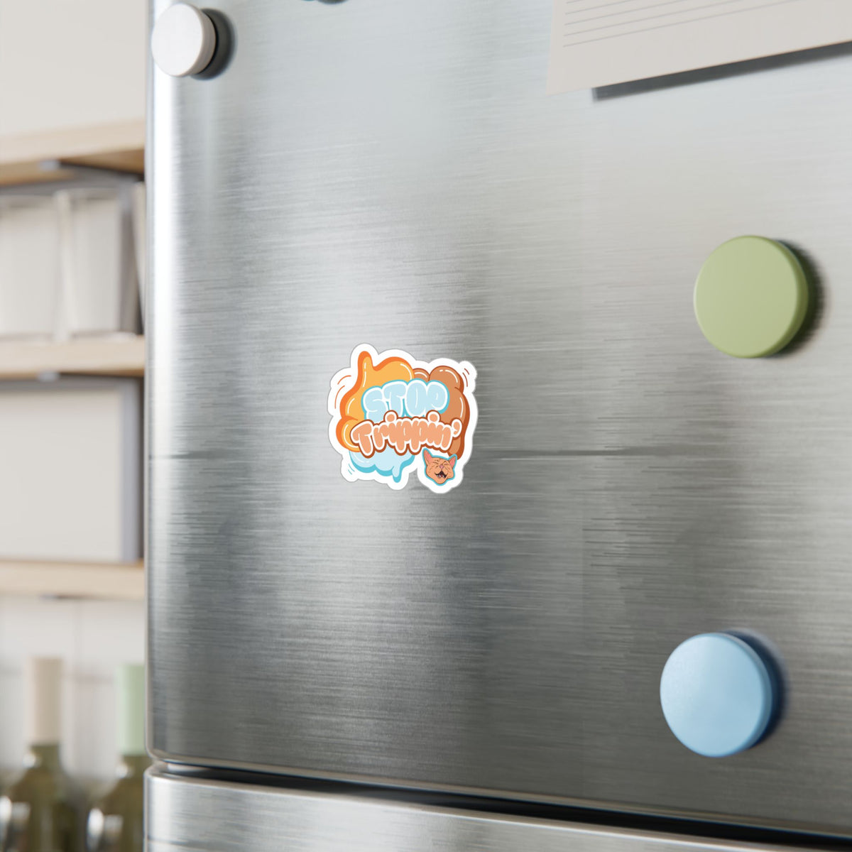 Sticker — 'Stay Trippin'' Colorful Kiss-Cut Vinyl Decal (Retro Cute Cat Design)