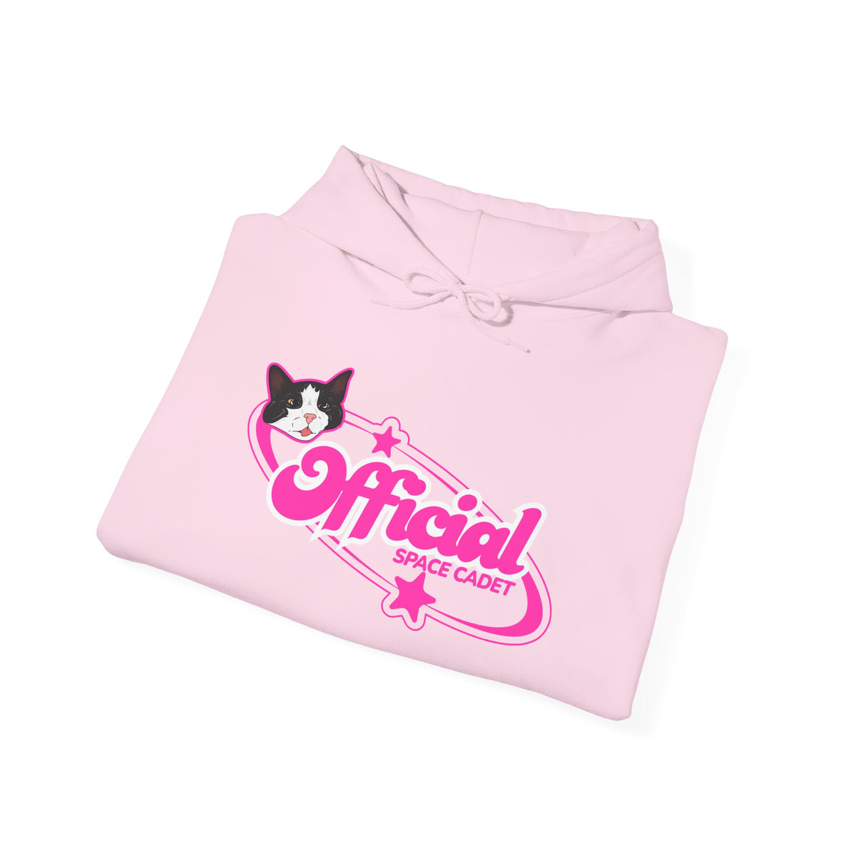 Official Snack Court Cat Hoodie — Pink Retro Logo Pullover