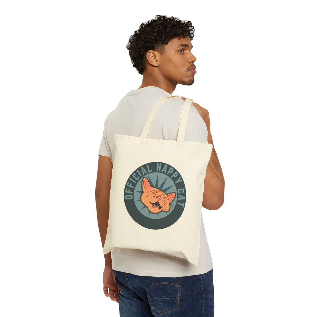 Tote Bag — "Official Happy Cat" Cotton Canvas Tote (Funny Cat Graphic)