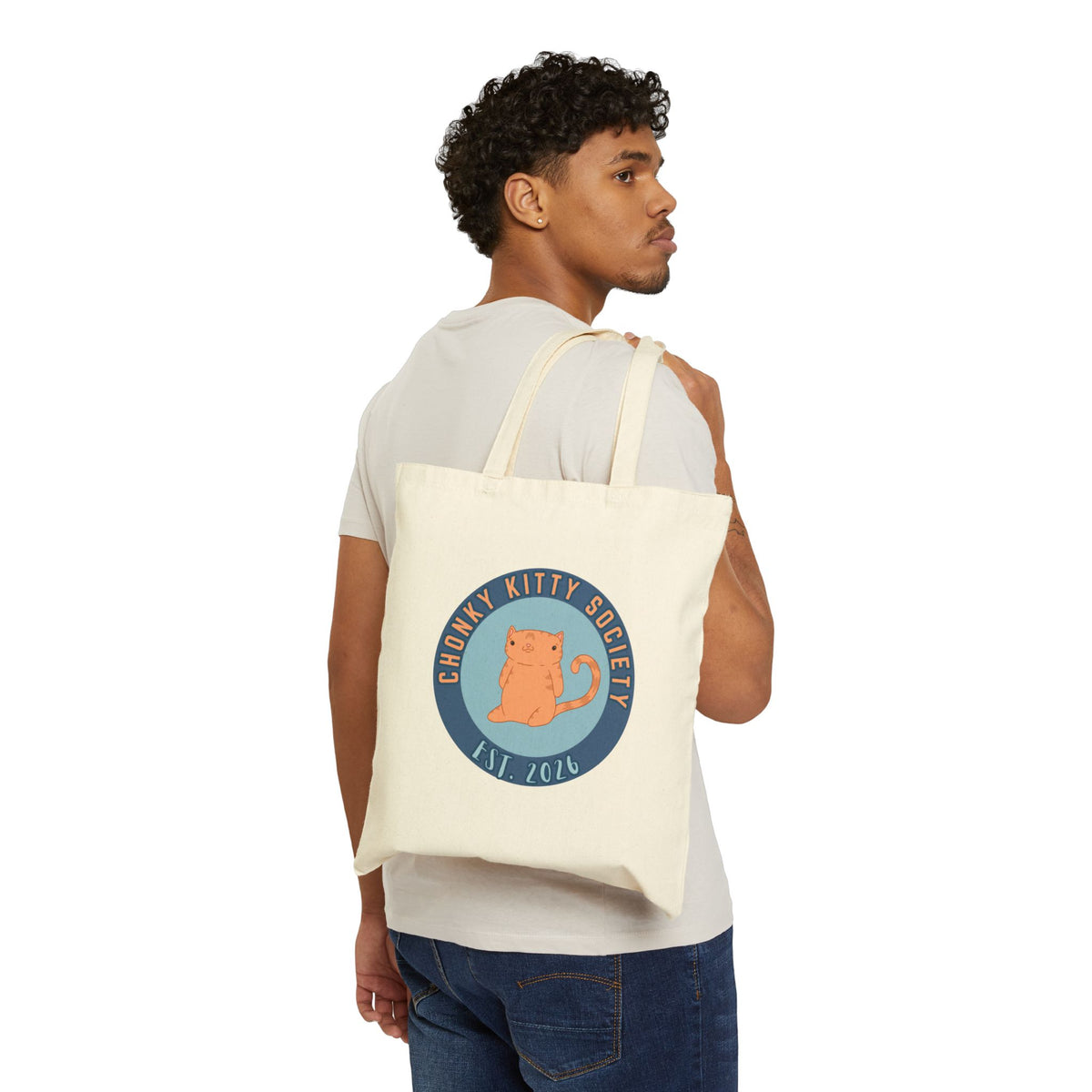 Chunky Kitty Society Tote Bag — Cute Cat Canvas Shopping Tote