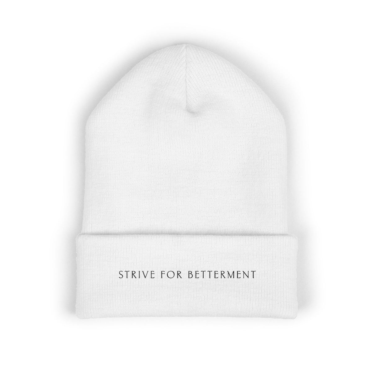 Embroidered 'Strive for Betterment' Cuffed Beanie | Motivational Knit Hat